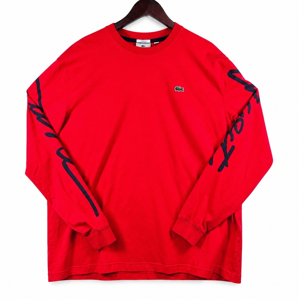 Lacoste Live T-Shirt Mens M Red Long Sleeve Script Logo Preppy Streetwear Sporty - Picture 1 of 11
